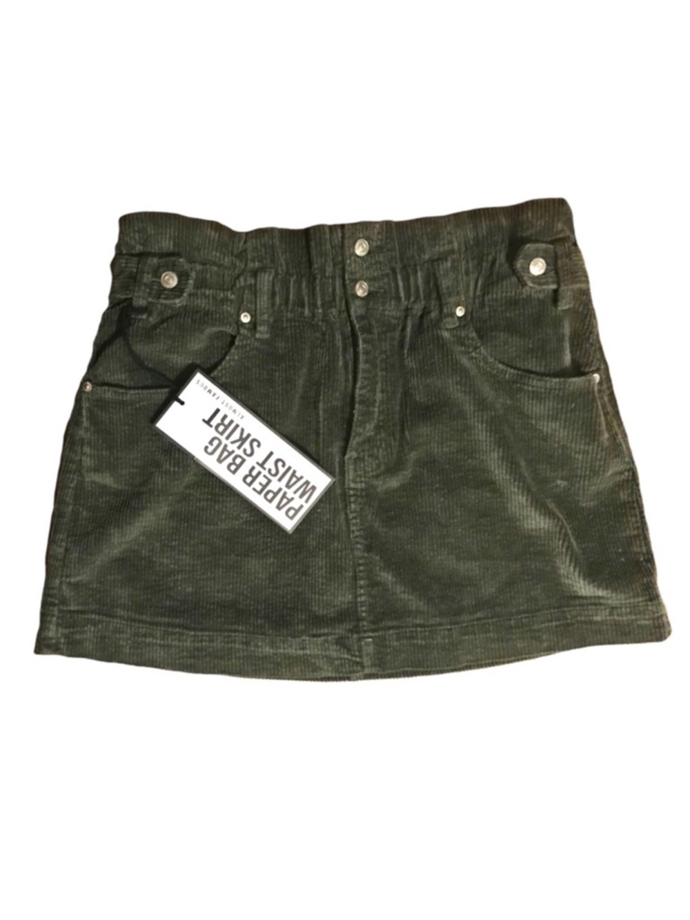 ALMOST FAMOUS OLIVE GREEN CHUNKY CORDUROY MINISKIRT *NWT, NEW *PAPERBAG WAIST